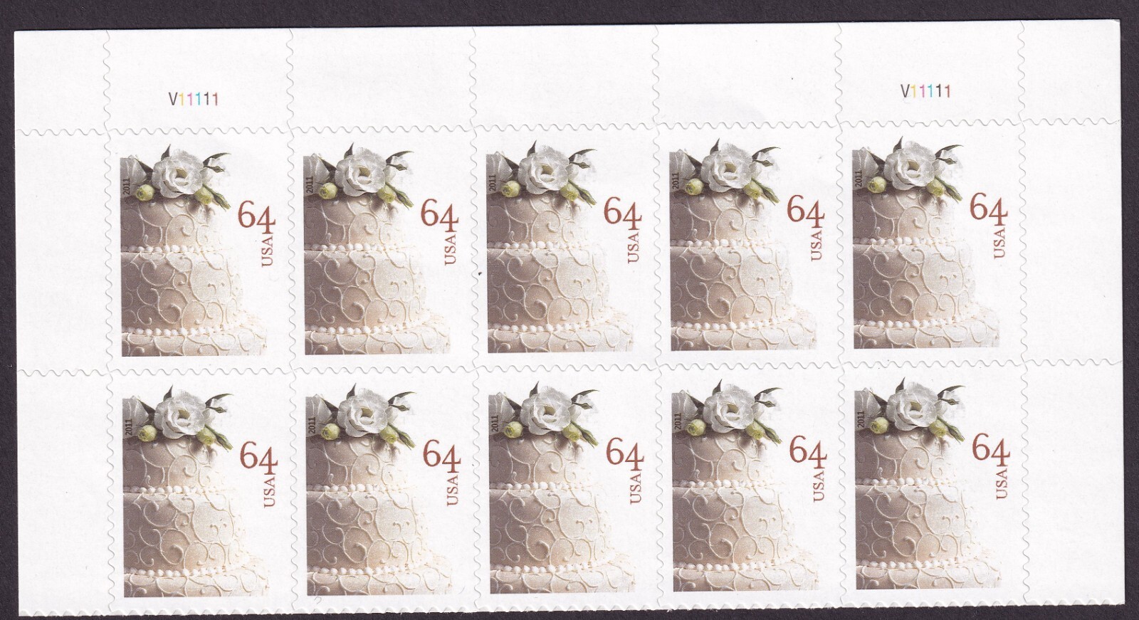 Scott #4521 Wedding Cake 64c Half Sheet of 10 Stamps - MNH Top