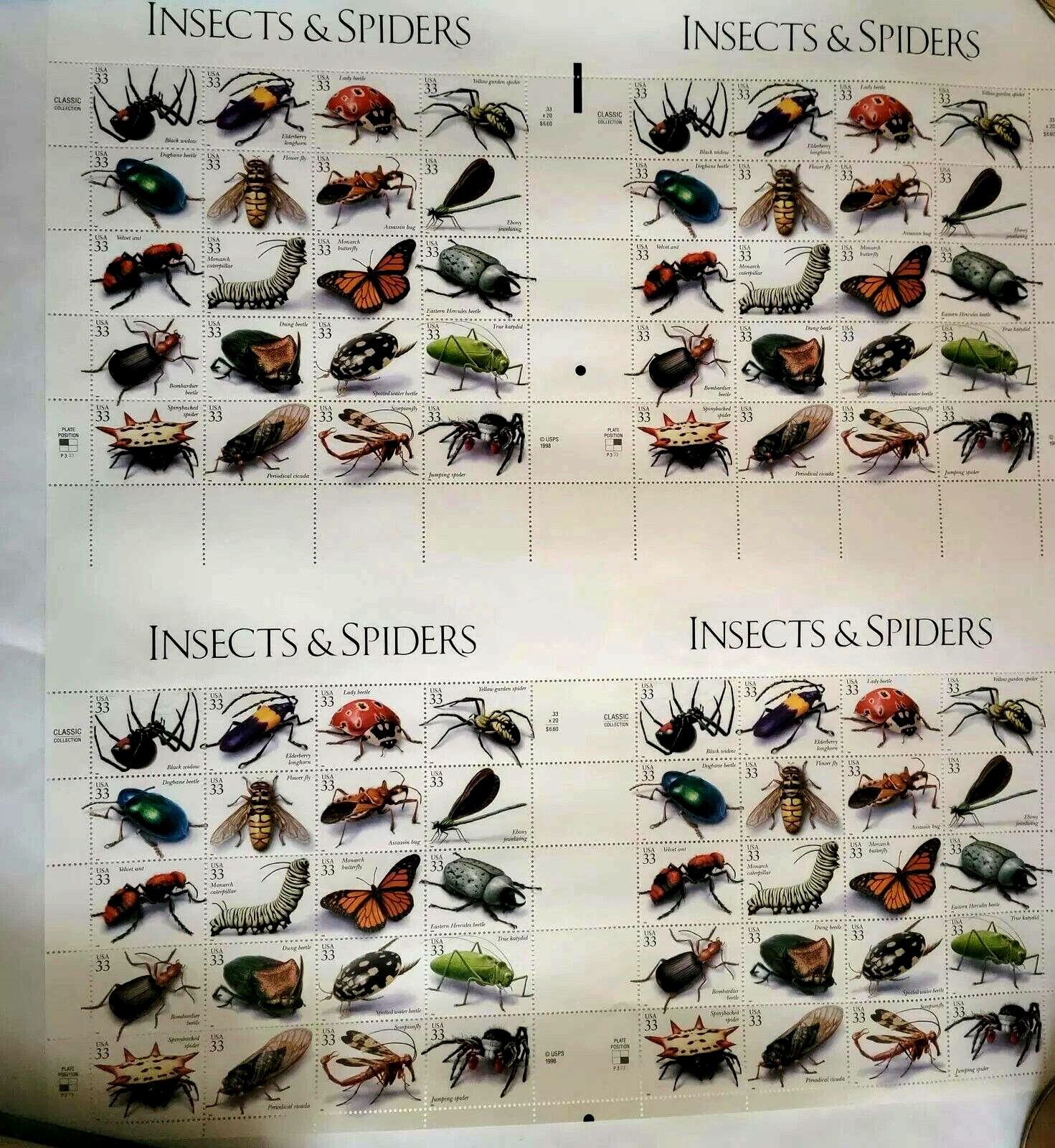 Scott #3351 Insects and Spiders UNCUT Sheet of Stamps (80 stamps) MNH