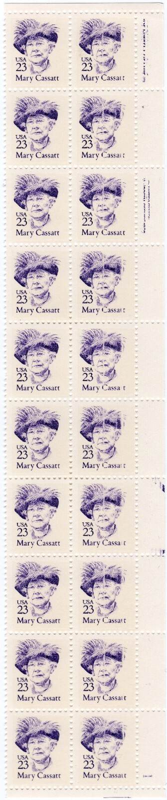 Scott #2181 Mary Cassatt Plate Block of 20 Stamps - MNH P#1 LR