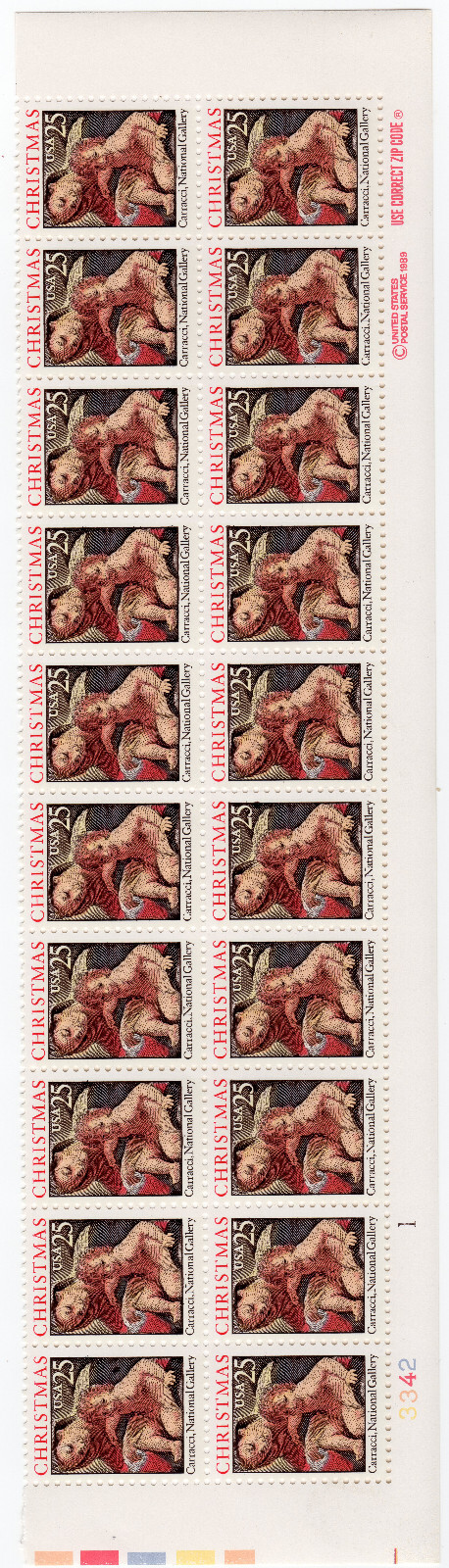Scott #2427 Christmas Madonna (Carracci) Plate Block of 20 Stamps - MNH