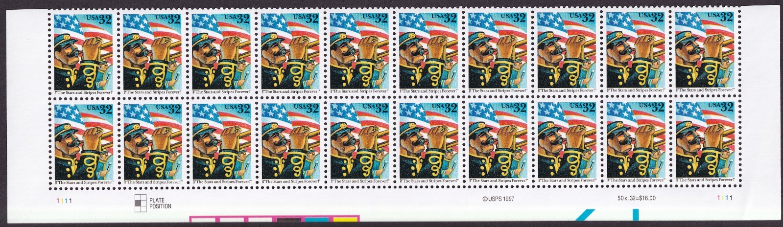 Scott #3153 The Stars And Stripes Plate Block of 20 Flag Stamps - MNH Bottom