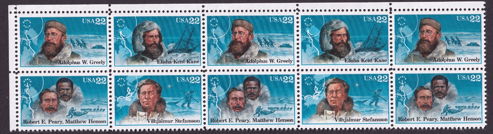 Scott #2223a (2220-2223) Arctic Explorers Block of 10 Stamps - MNH