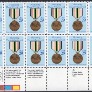 Scott #2551 Medal of Honoring Those Who Served Plate Block of 20 Stamps - MNH LL
