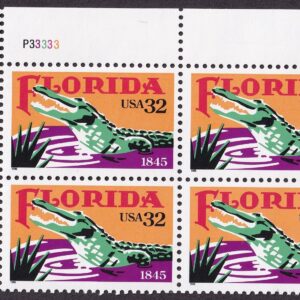 Scott #2950 Florida Gators Plate Block of 4 32¢ Stamps - MNH (UL)