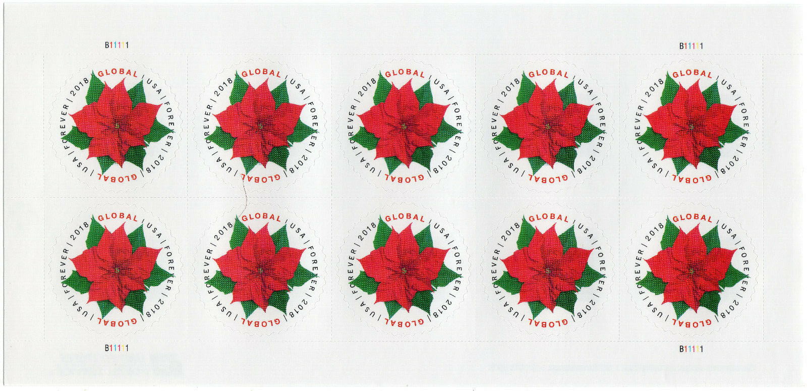 Scott #5311 Poinsettia Sheet of 10 Global Forever Stamps - MNH