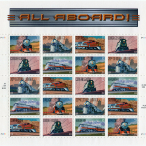 Scott #3337a (3333-3337) All Aboard! Trains Sheet of 20 Stamps - MNH P#1111