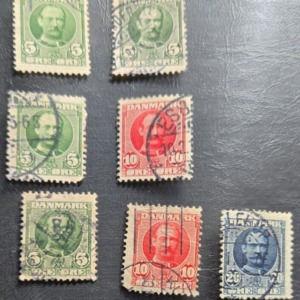 Stamp Denmark 1907-1912 King Frederick VIII A12 #72 x4, #73 x2, #74 used