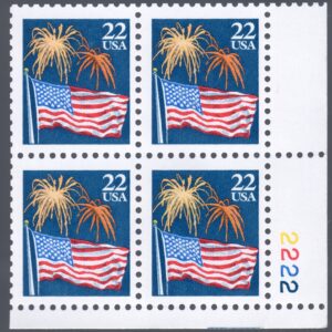 Scott #2276 Flag & Fireworks Plate Block of 4 Stamps - MNH P#2222 LR