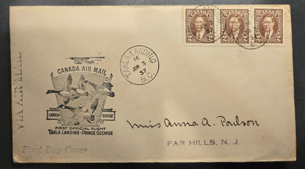Stamp Canada 1937 FDC King George VI A87 #232 NJ address