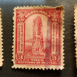 Stamp Guatemala 1931 "Monolith at Quirigud" A91 #258 carmine rose set of 2 used