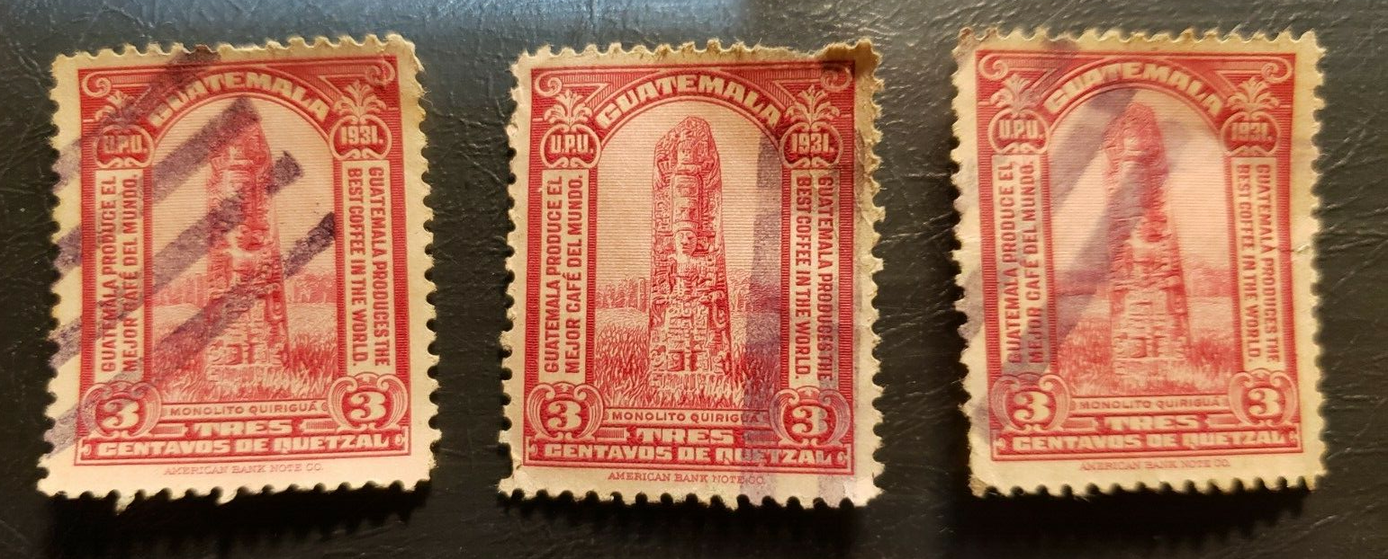 Stamp Guatemala 1931 "Monolith at Quirigud" A91 #258 carmine rose set of 2 used