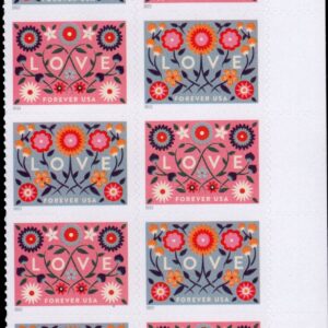 Scott #5661 Love Hearts Flowers Plate Block of 10 Forever Stamps - MNH Right