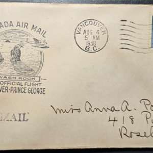 Stamp Canada 1938 Cover Airmail #C6 Vancouver-Prince George, BC