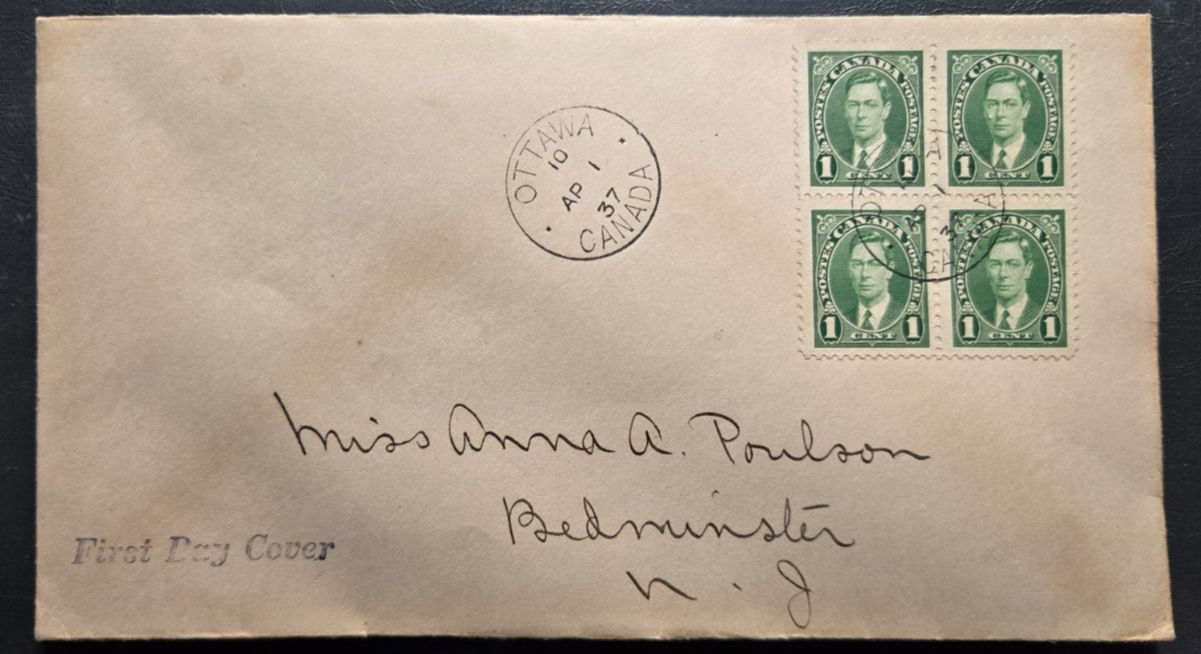 Stamp Canada 1937 FDC #231 King George VI Ottawa - New Jersey USA