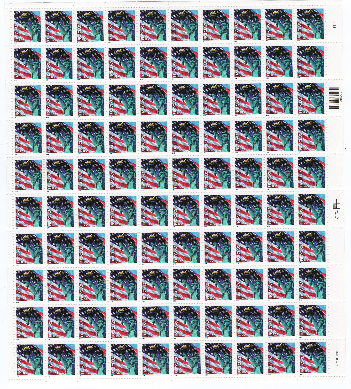 Scott #3965 Statue of Liberty Flag First Class Sheet of 100 Stamps - MNH #1