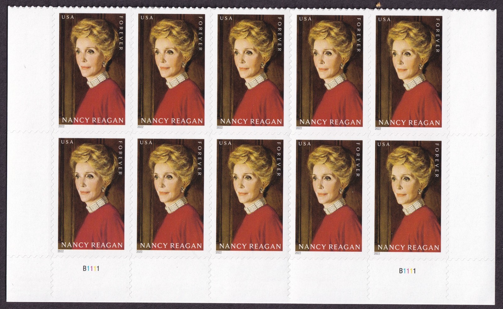Scott #5702 Nancy Reagan Plate Block of 10 Forever Stamps - MNH Bottom