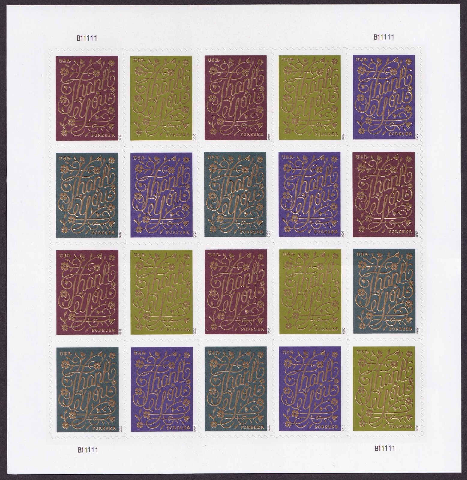 Scott #5522a (5519-5522) Thank You Sheet of 20 Forever Stamps - MNH