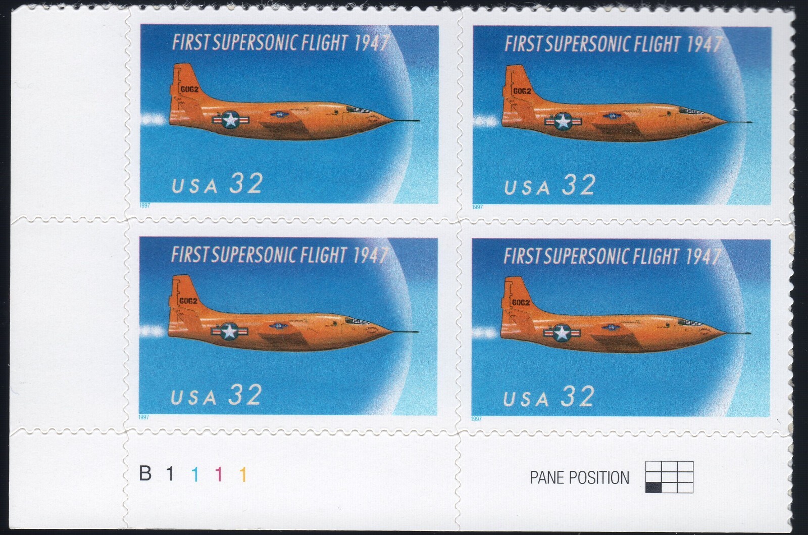 Scott #3173 First Supersonic Flight Plate Block of 4 Stamps - MNH