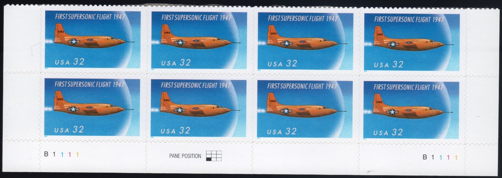 Scott #3173 Supersonic First Flight Half Sheet of 8 Stamps - MNH Bottom