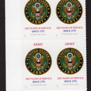Scott #6010 US Army 250th Anniversary Plate Block of 4 Stamps MNH