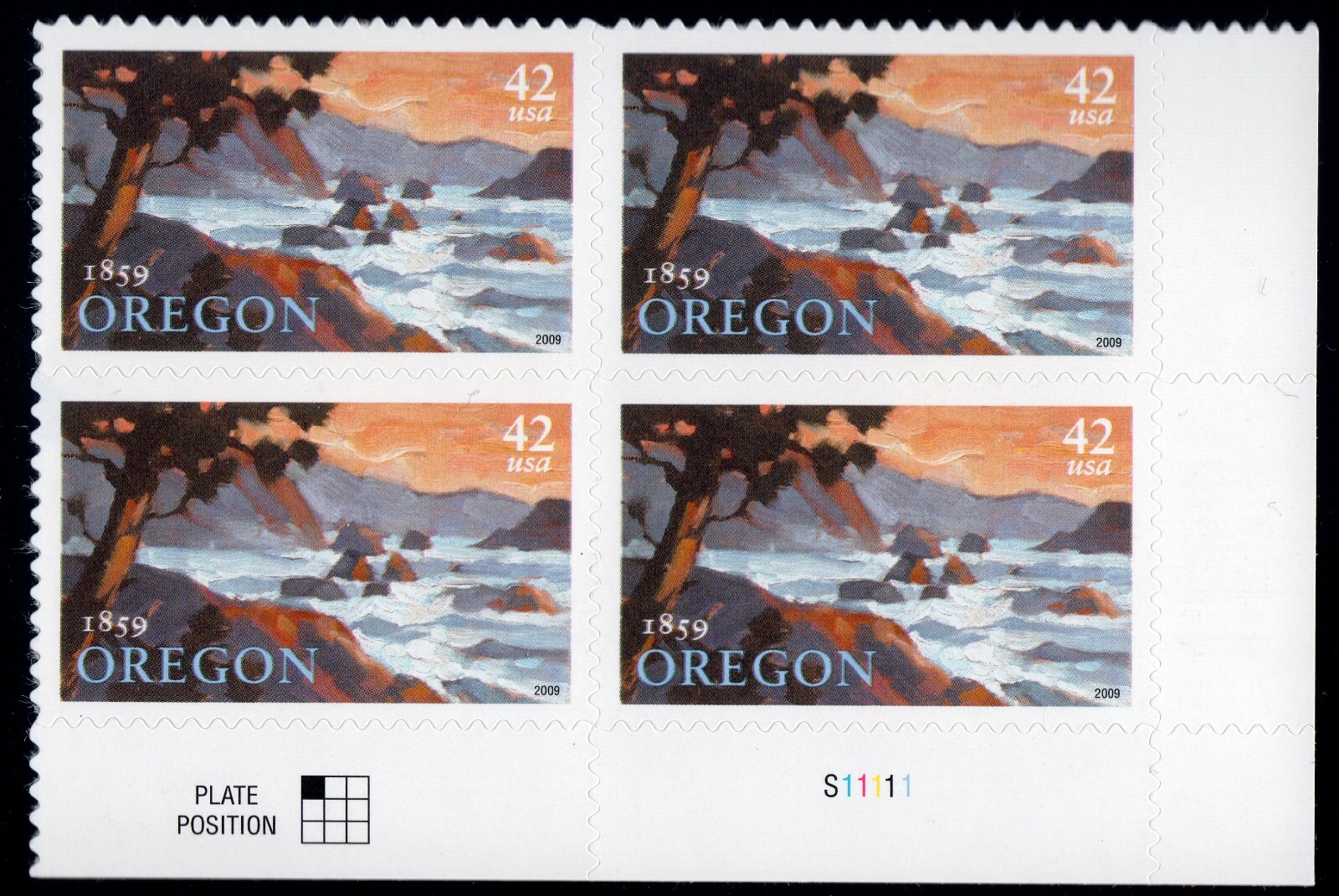 Scott #4376 — 42¢ Oregon Pacific Coast Plate Block of 4 Stamps - MNH