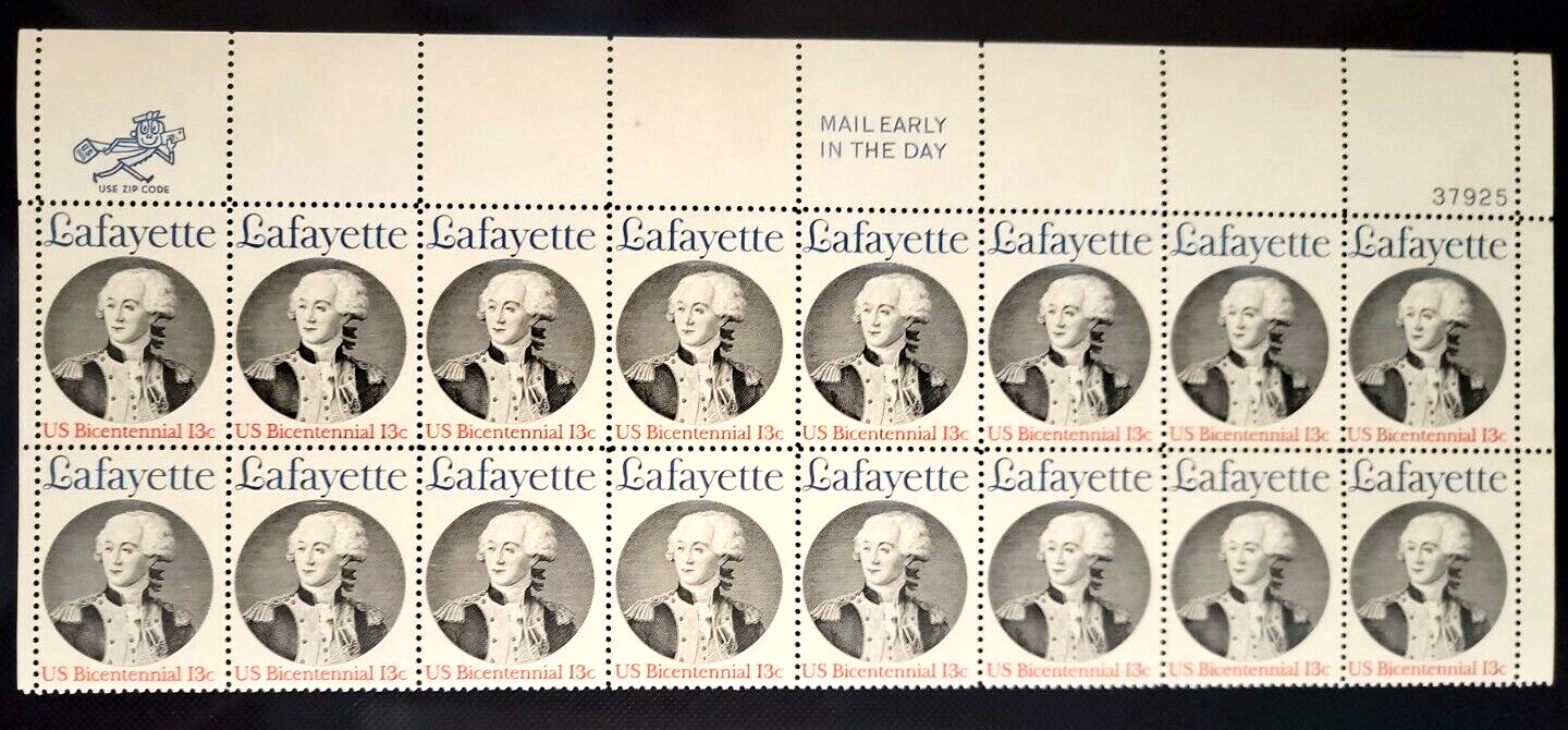 Scott #1716 Lafayette (Revolutionary War) Plate Block of 16 Stamps - MNH UR