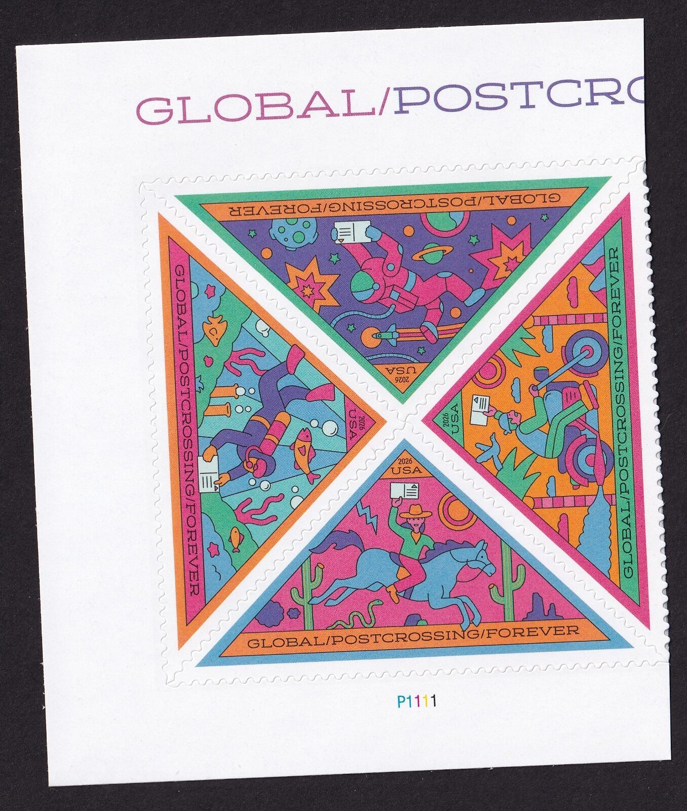 Scott #6100 PostCrossing Plate Block of 4 Global Forever Stamps - MNH Left