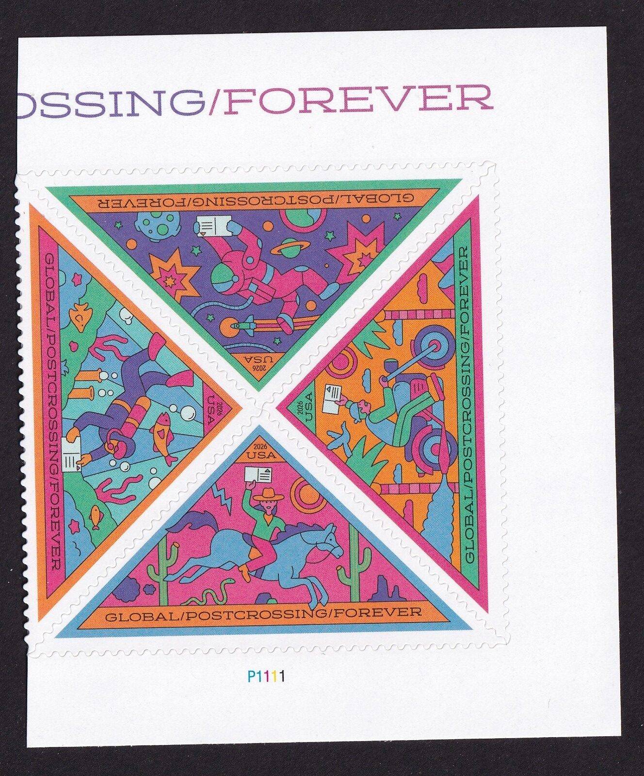 Scott #6100 PostCrossing Plate Block of 4 Global Forever Stamps - MNH Left