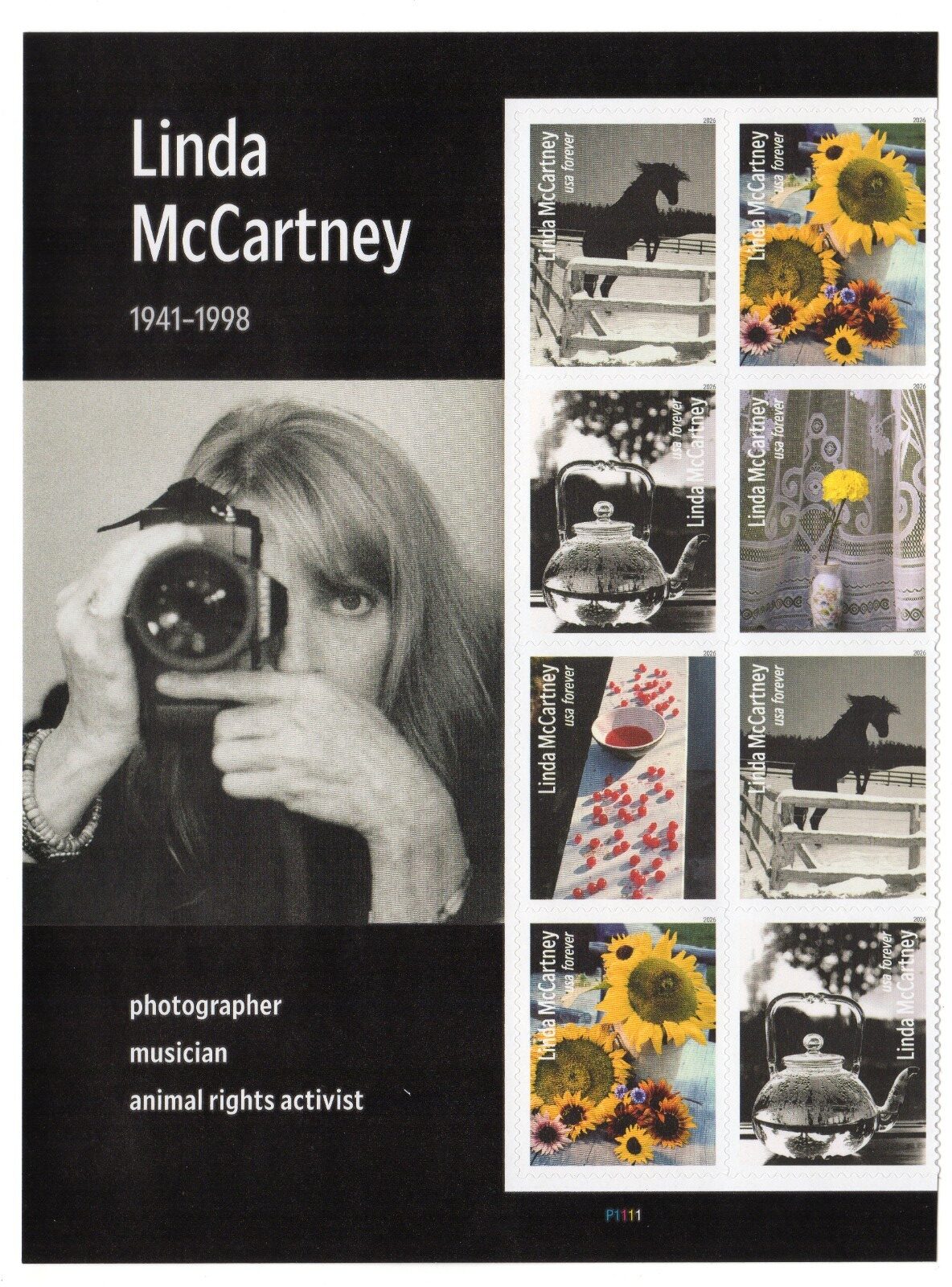 Scott #6128a (6124-28) Linda McCartney Title Plate Block of 8 Stamps - MNH