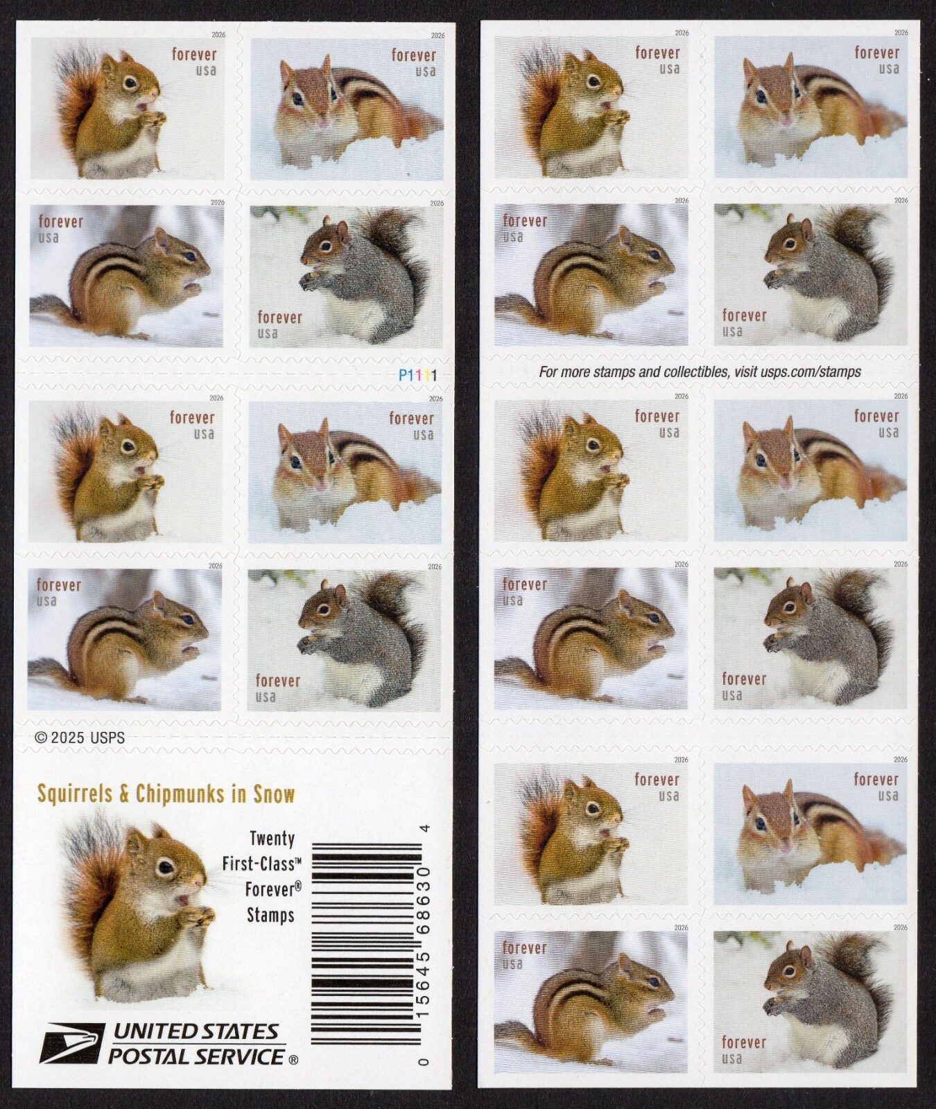 Scott #6132a (6129-32) Squirrels & Chipmunks Booklet of 20 Forever Stamps - MNH