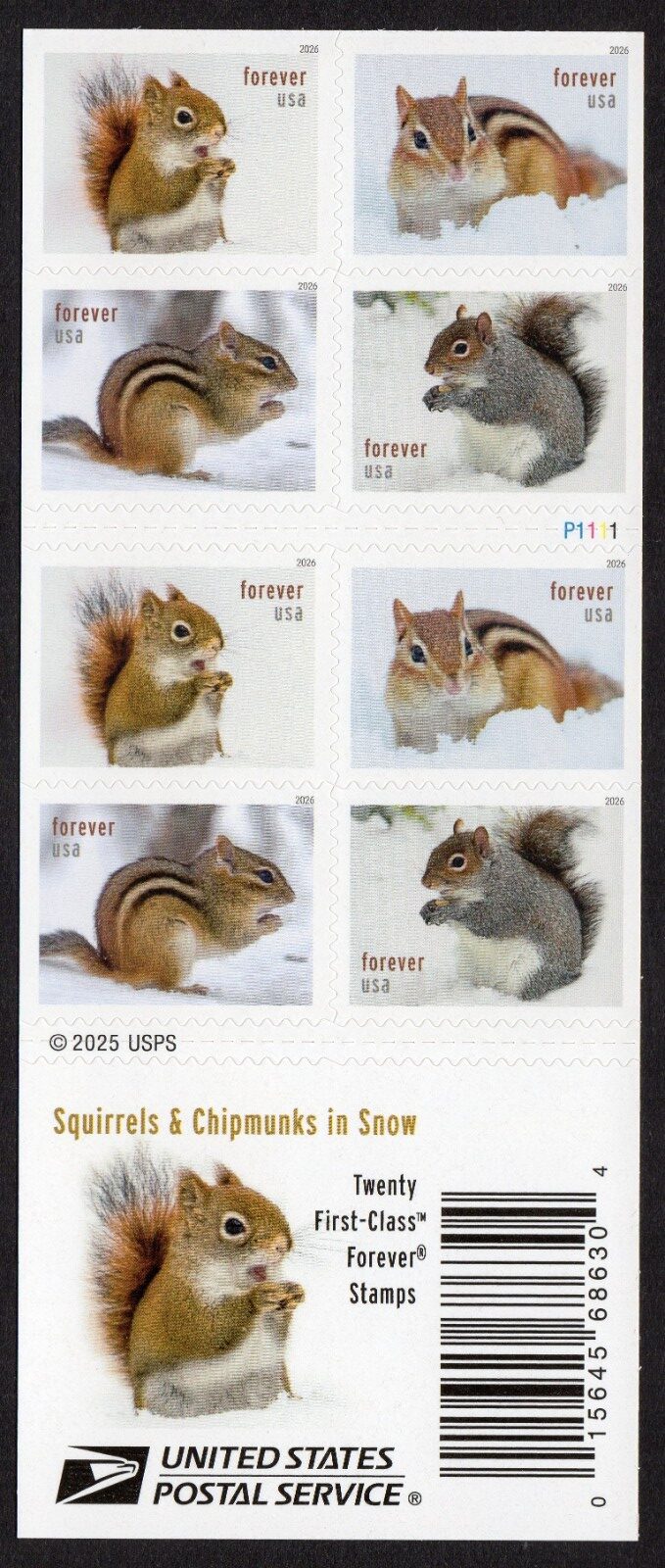 Scott #6132a (6129) Squirrels & Chipmunks Booklet Pane of 8 Forever Stamps - MNH