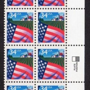 Scott #3469 Flag over Farm Plate Block of 20 Stamps - MNH P#2222 UR