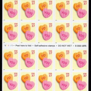 Scott #3833 37¢ Candy Hearts Booklet of 20 Stamps - MNH