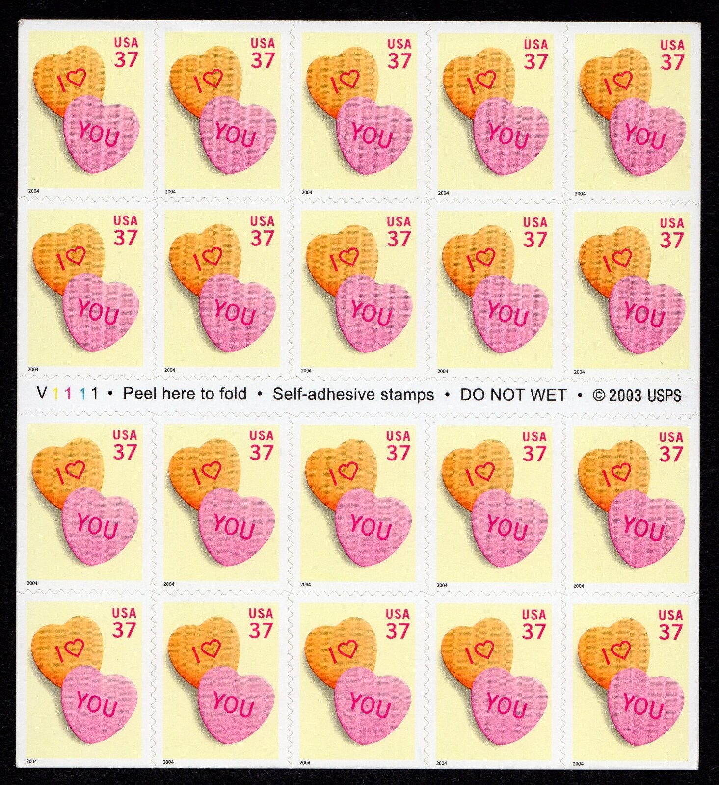 Scott #3833 37¢ Candy Hearts Booklet of 20 Stamps - MNH