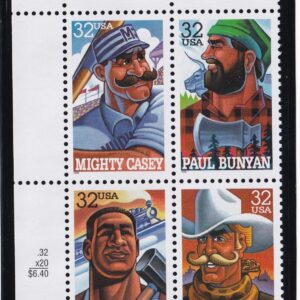 Scott #3086a Folk Heroes Plate Block of 4 Stamps - MNH in mount
