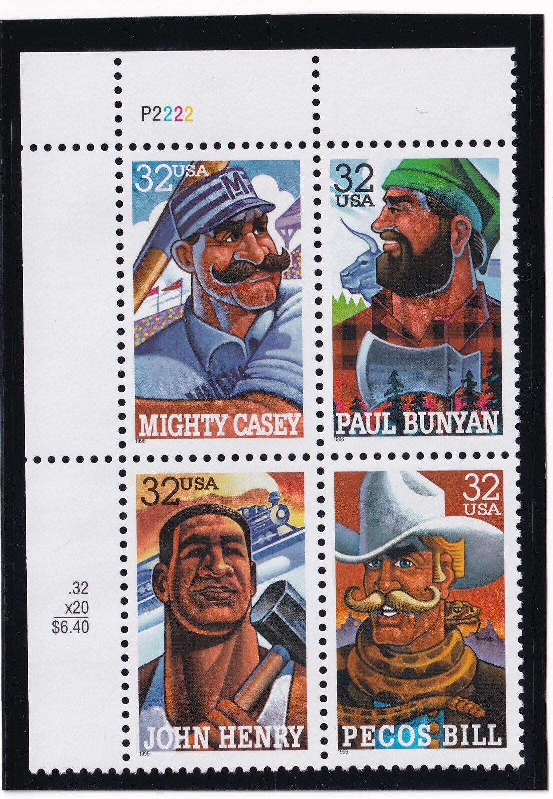Scott #3086a Folk Heroes Plate Block of 4 Stamps - MNH in mount