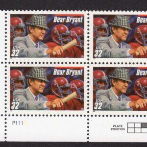 Scott #3148 Bear Bryant (Alabama Crimson Tide) Plate Block of 4 Stamps - MNH LL