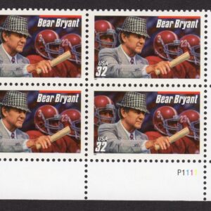 Scott #3148 Bear Bryant (Alabama Crimson Tide) Plate Block of 4 Stamps - MNH LR