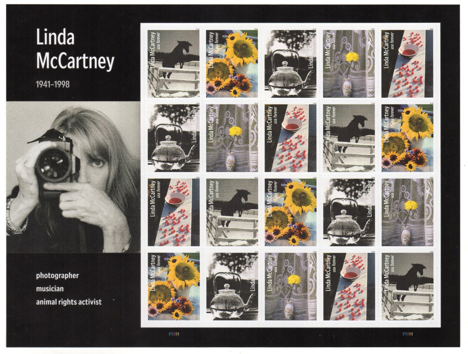 Scott #6128a (6124-28) Linda McCartney Sheet of 20 Stamps - MNH