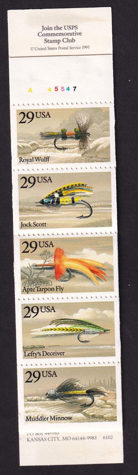 Scott #BK189 FISHING FLIES (2545-2549) Booklet of 20 29¢ Stamps - MNH P#A45547