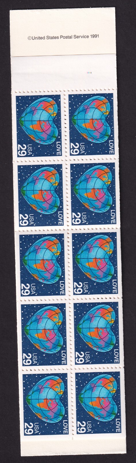 Scott #BK188 (2536a) Love Heart World Map Booklet of 20 Stamps - MNH P#1111