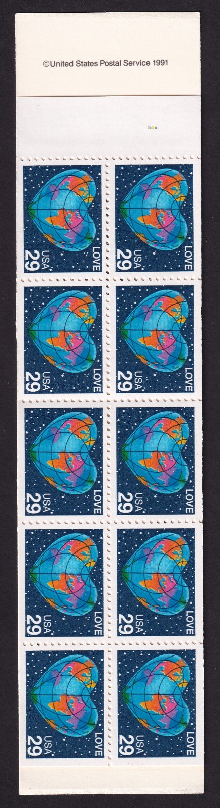 Scott #BK188 (2536a) Love Heart World Map Booklet of 20 Stamps - MNH P#1123